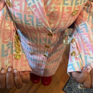 Fendi Pink and Blue Monogram Blazer with Gold Accents